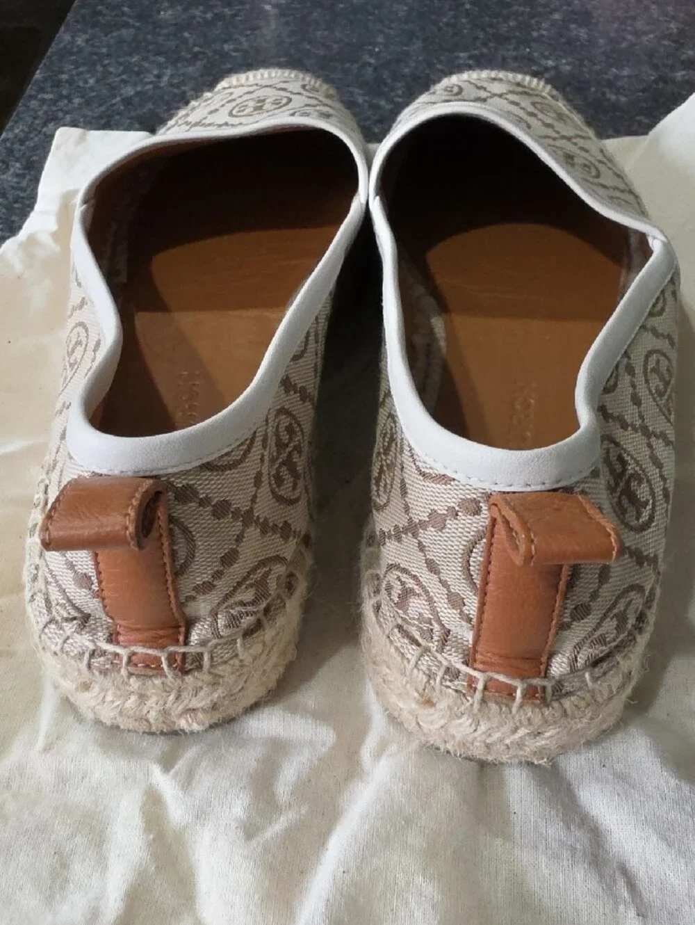 Tory Burch Neutral Logo Canvas Espadrille Flats